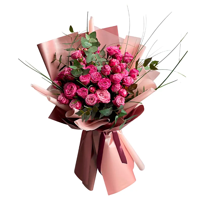 Букет из 13 пионовидных розовых роз